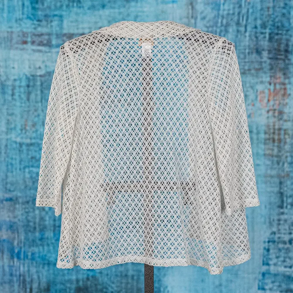 Ruby Rd Open Knit Cardigan Women's MEDIUM Beachy Casual Coastal Metallic Thread